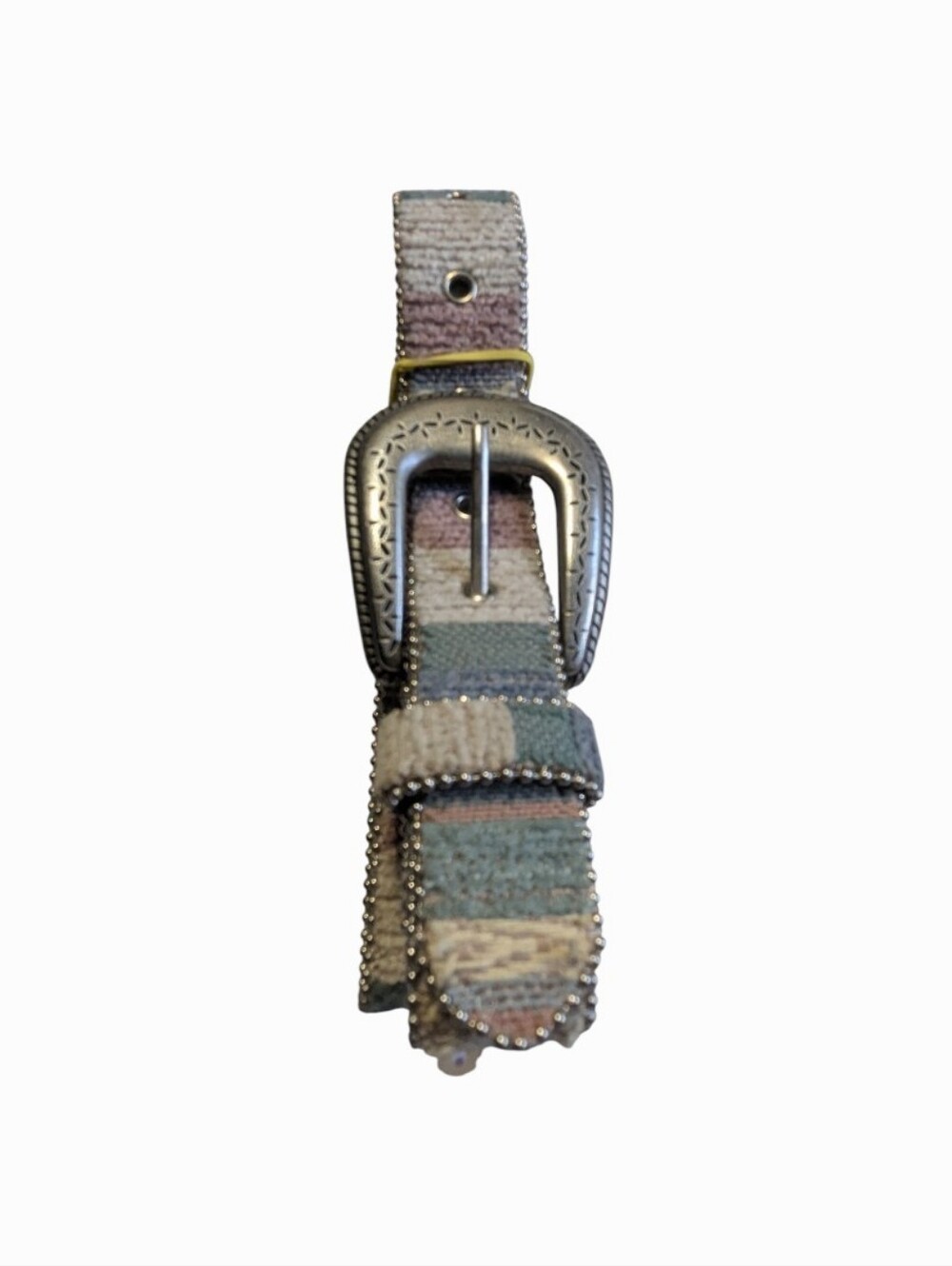 Women's Elite Striped Pastel Fabric Belt with Decorative Silver Buckle